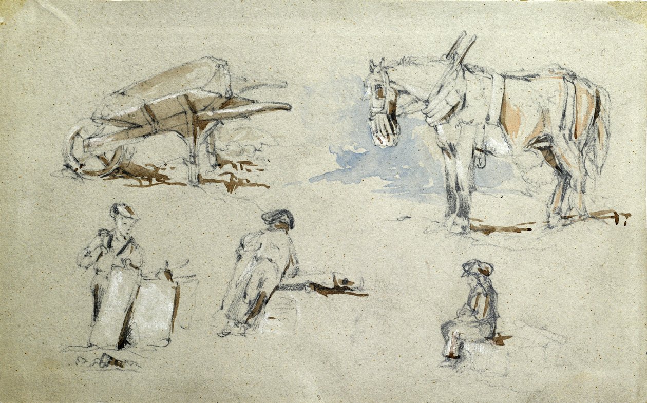 Construção do caminho de ferro de Londres e Birmingham, c.1835-38 (lápis com aguada sobre papel; esboço composto) de John Cooke Bourne