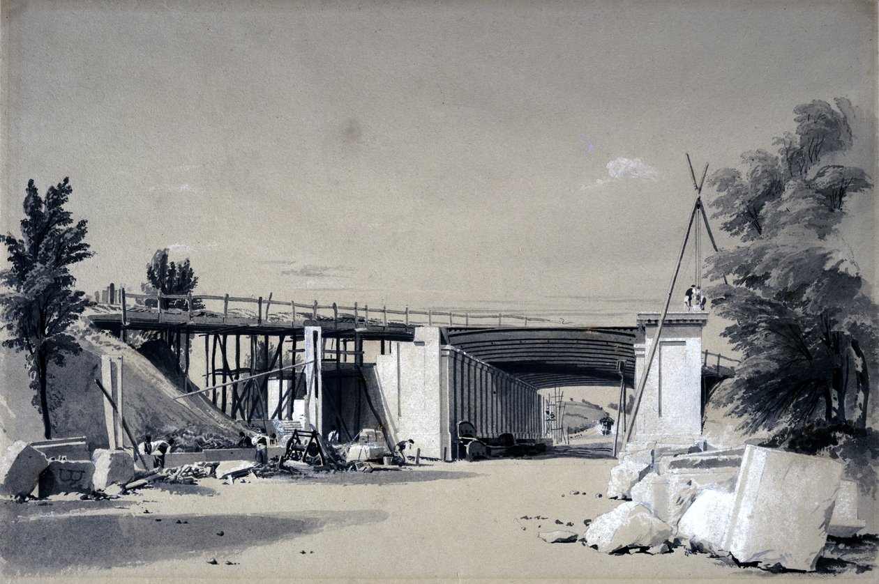 Denbigh Hall Bridge from the Road, 25 de junho de 1837 (caneta e tinta e papel) de John Cooke Bourne