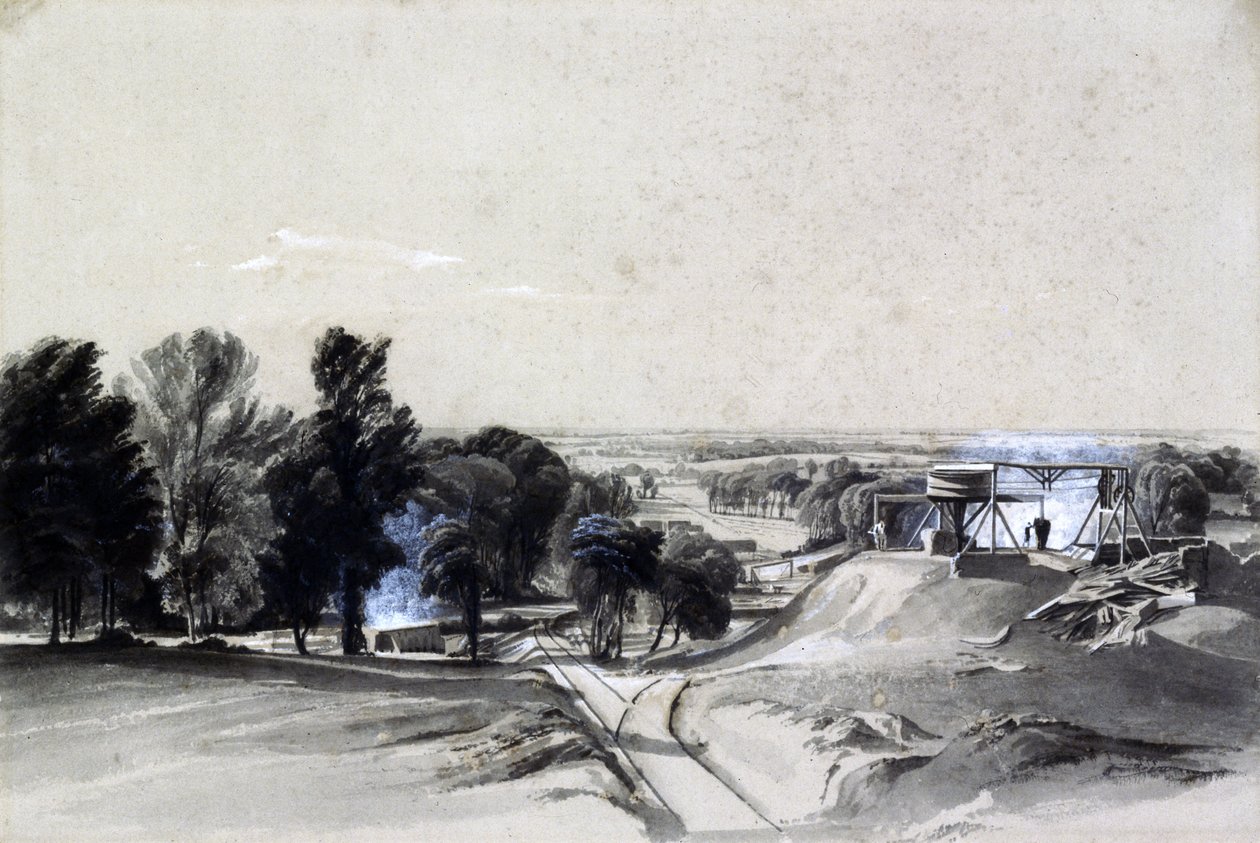 De cima, Kilsby Tunnel, Northamptonshire, 20 de julho de 1837 (caneta e tinta e papel lavado) de John Cooke Bourne