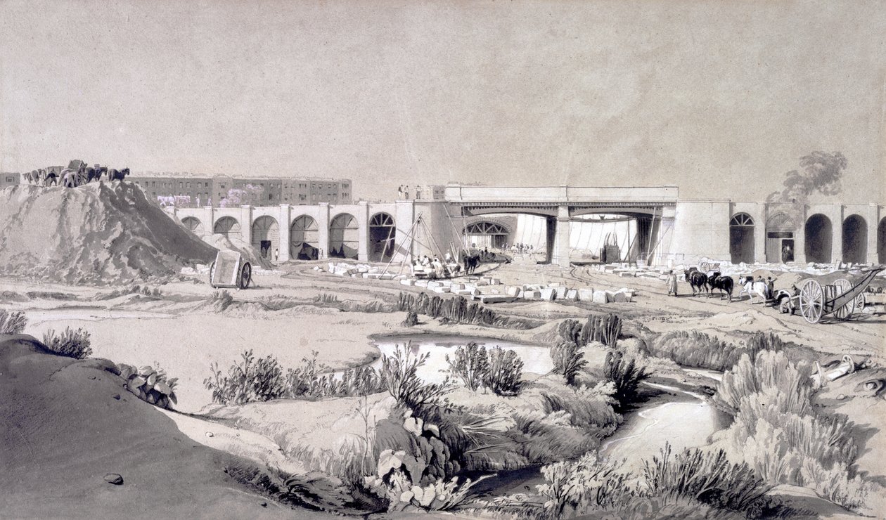 Ponte da estrada de Hampstead, 5 de outubro de 1836 (pena & tinta e lavagem no papel) de John Cooke Bourne