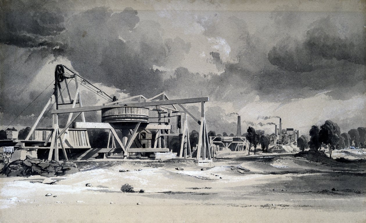 Chapelaria e bombas no Kilsby Tunnel, Northamptonshire, 16 de julho de 1837 (caneta e tinta e papel) de John Cooke Bourne