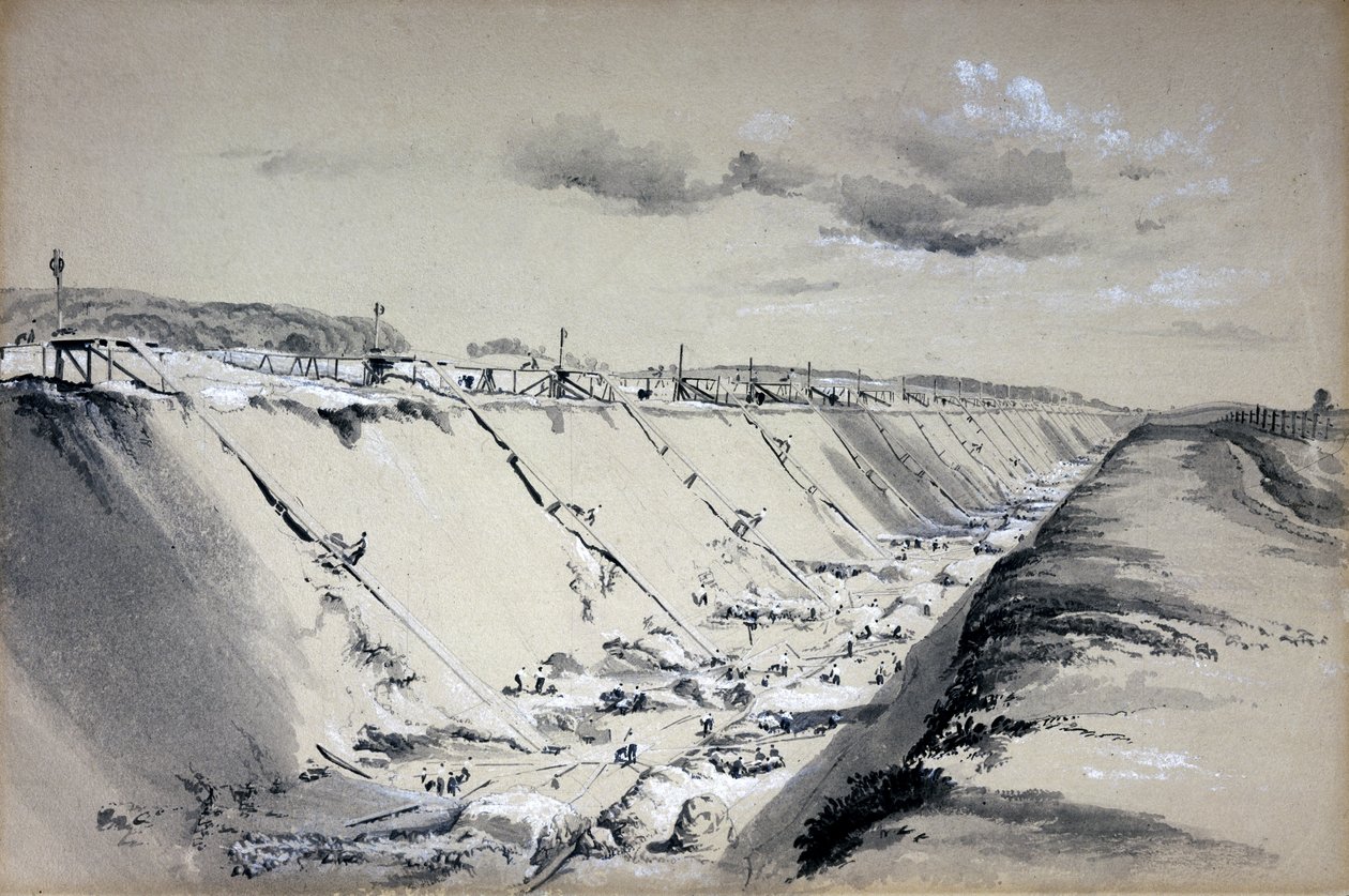 Horse-Runs em Tring Cutting, Hertfordshire, 19 de junho de 1837 (caneta e tinta e lavar no papel) de John Cooke Bourne