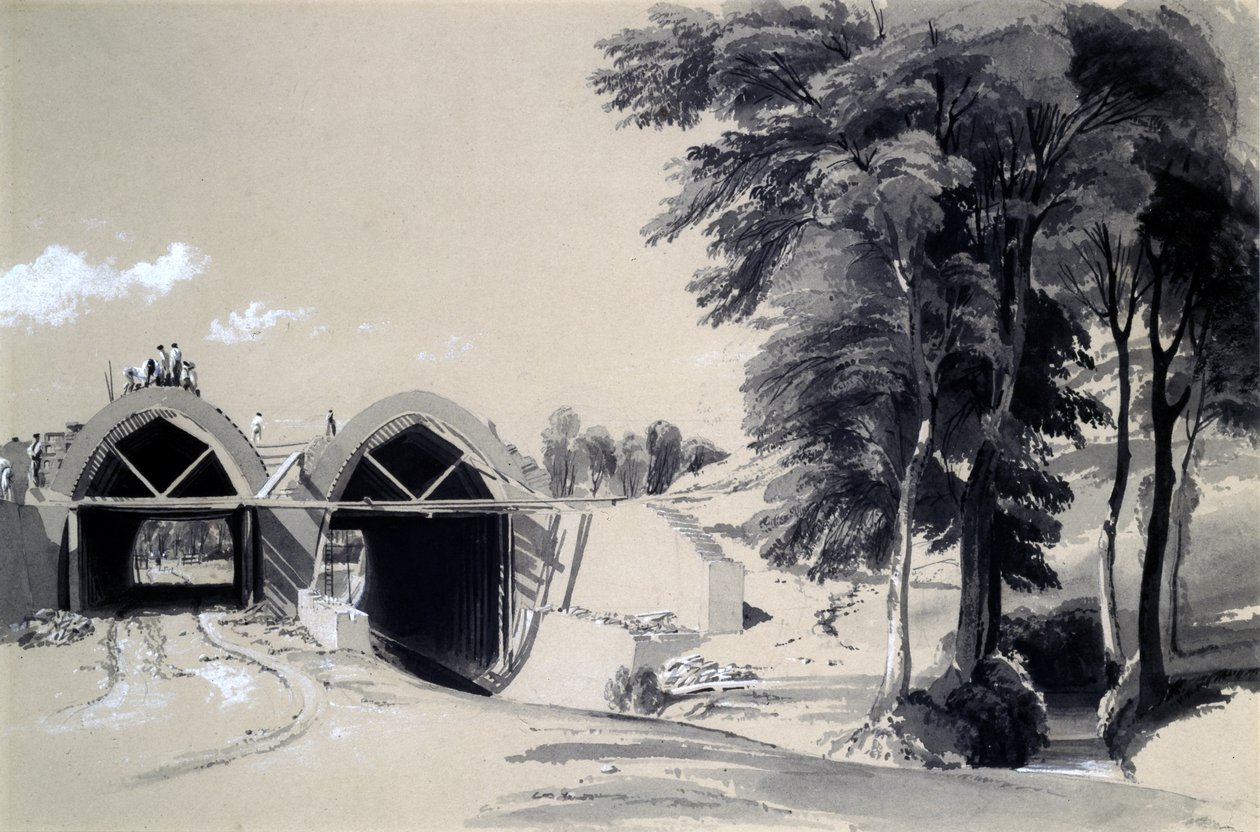 Ocupação Bridge, Bugbrooke, Northamptonshire, 09 de julho de 1837 (caneta e tinta e lavar no papel) de John Cooke Bourne