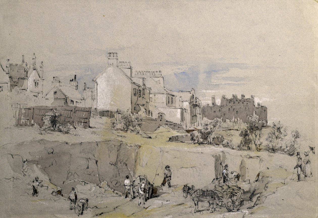 Park Street, Camden Town, c.1836-39 (desenho a lápis) de John Cooke Bourne