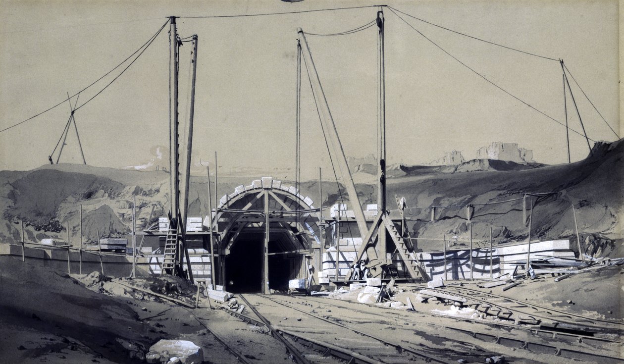 Primrose Hill Tunnel, abril de 1837 (caneta e tinta e lavagem em papel) de John Cooke Bourne