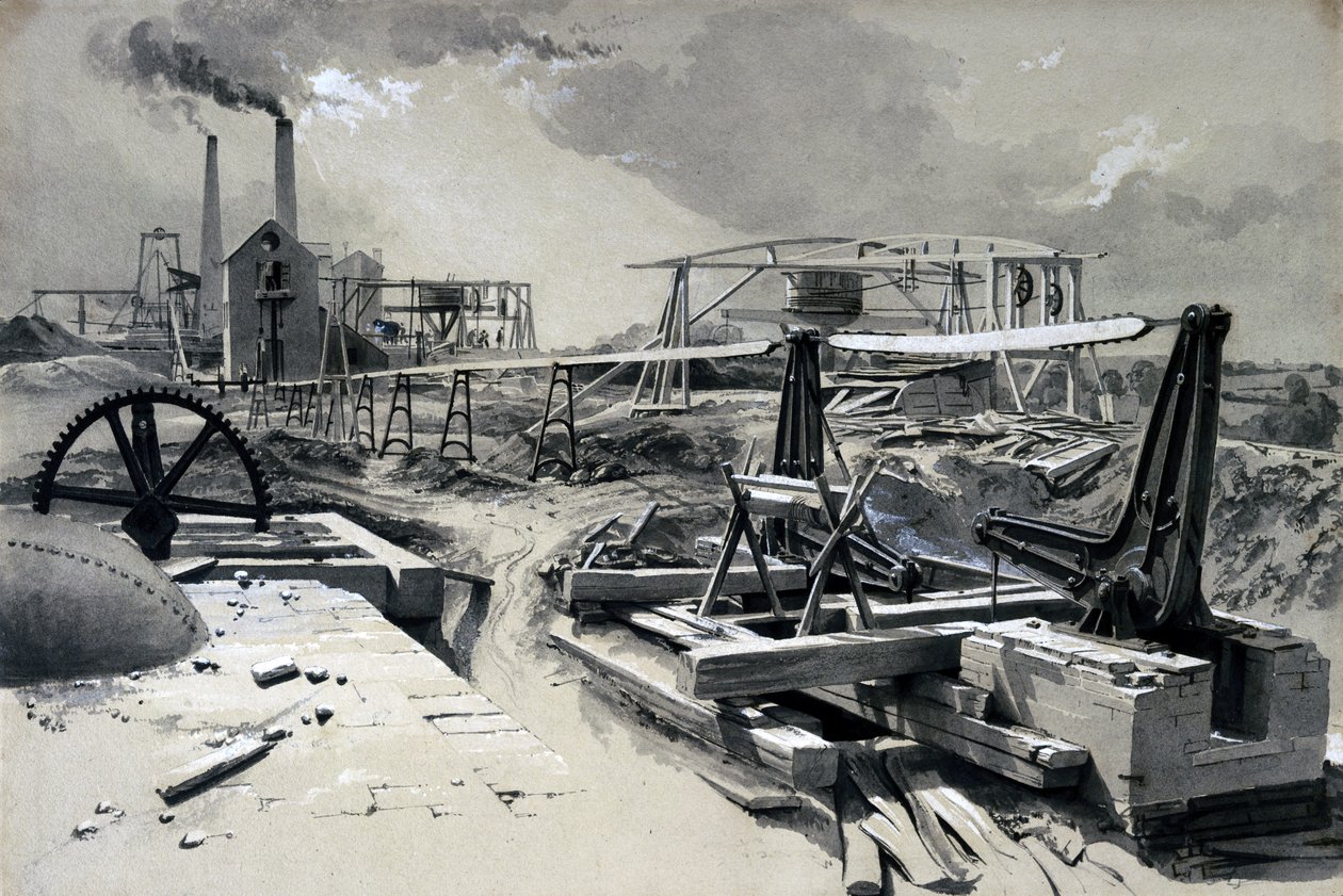 Bombas, eixo de ventilação, Kilsby Tunnel, Northamptonshire, 15 de julho de 1837 (caneta e tinta e papel) de John Cooke Bourne