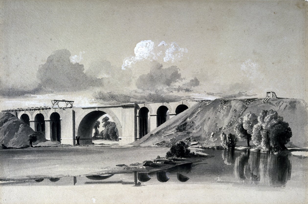 Viaduto de Sherbourne, perto de Coventry, em 27 de julho de 1837 (caneta e tinta e papel) de John Cooke Bourne