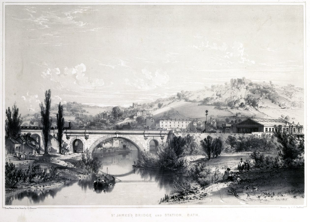 St. Jamess Bridge e Estação, Bath, 1846 de John Cooke Bourne