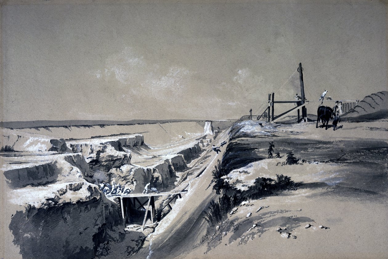 Tring Cutting, Hertfordshire, de 1830 (caneta e tinta e papel lavado) de John Cooke Bourne