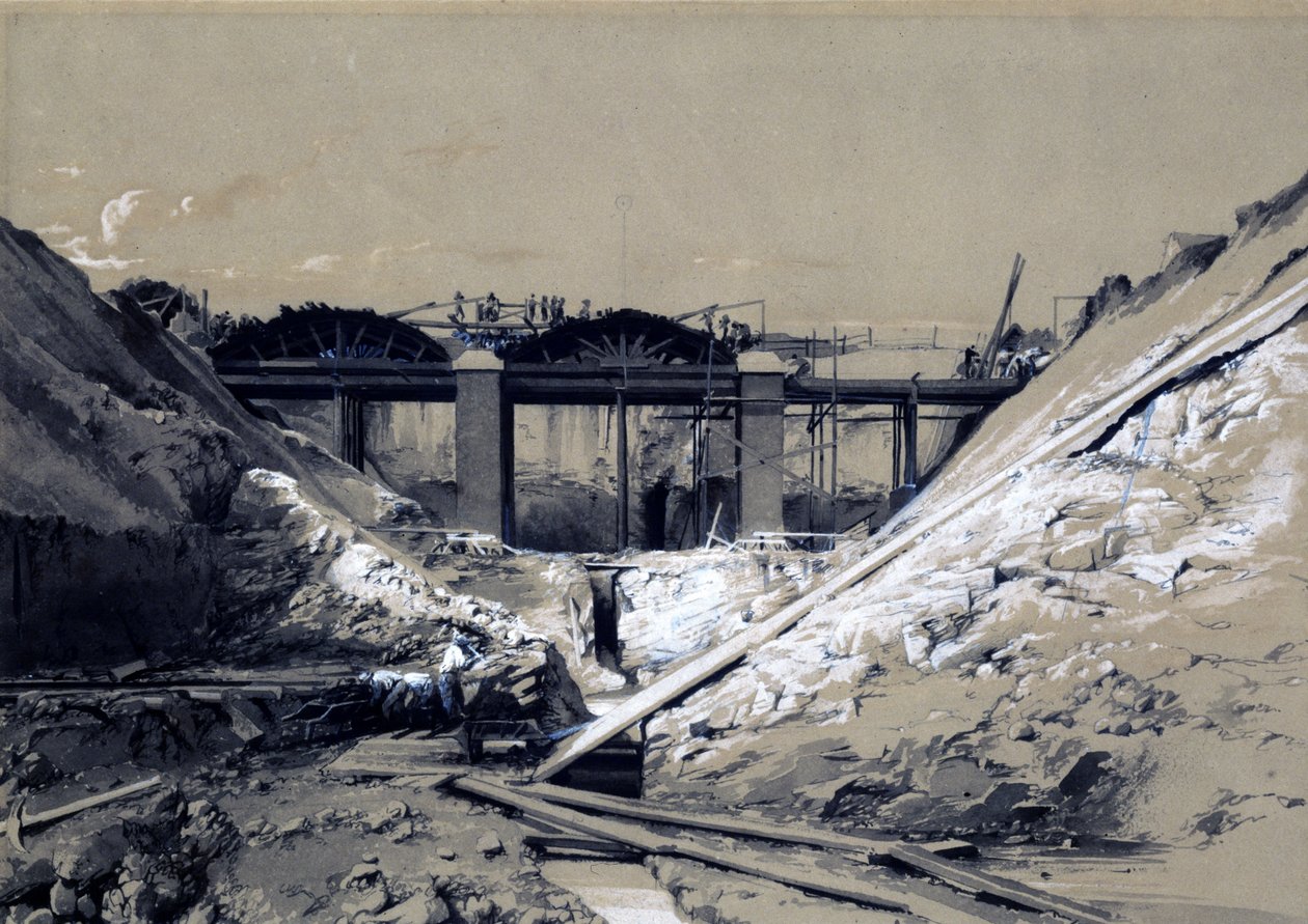 Tring Cutting, Hertfordshire, 1838 (caneta e tinta e papel lavado) de John Cooke Bourne