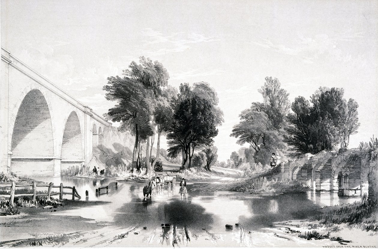 Viaduto sobre o rio Blythe, London & Birmingham Railway, 1839 de John Cooke Bourne