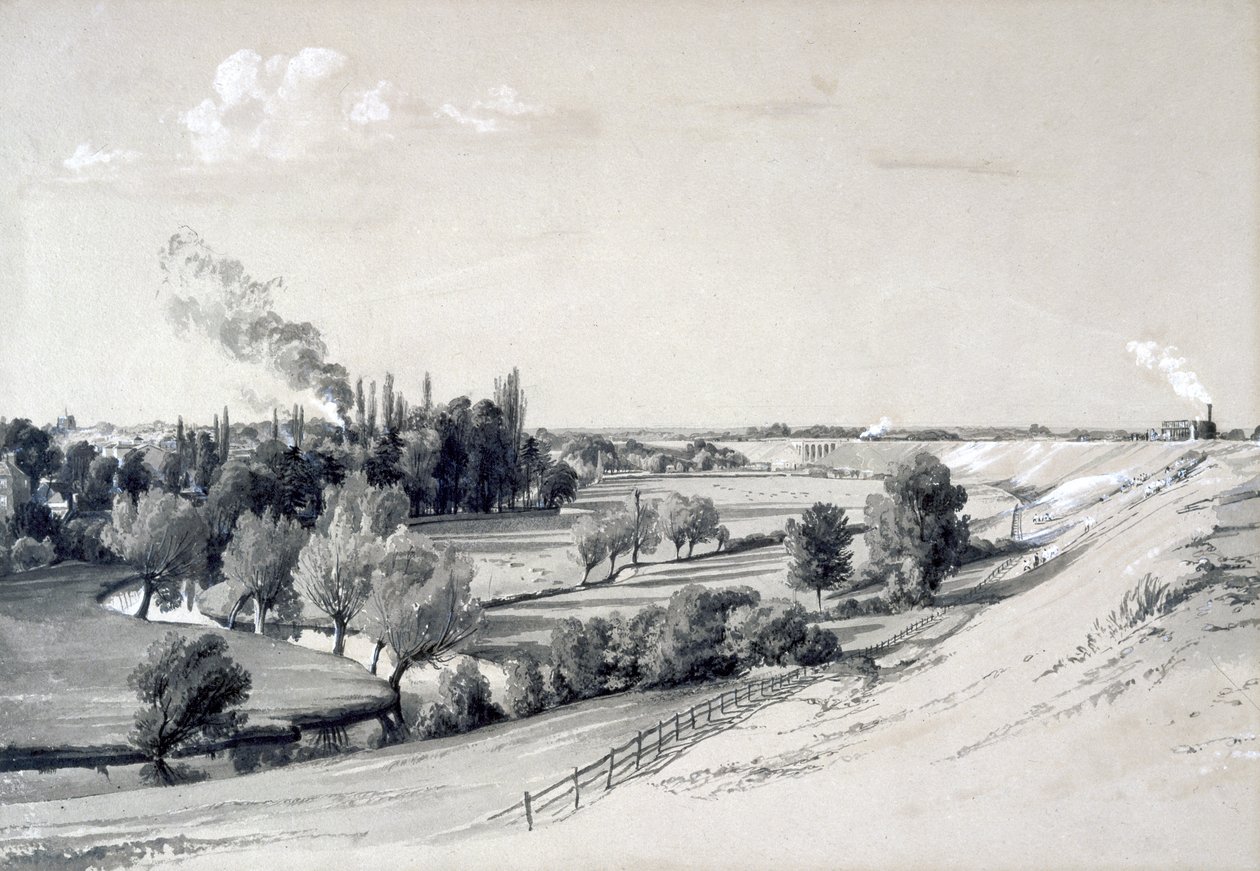 Watford Embankment, Hertfordshire, 29 de outubro de 1837 (caneta e tinta e lavagem em papel) de John Cooke Bourne