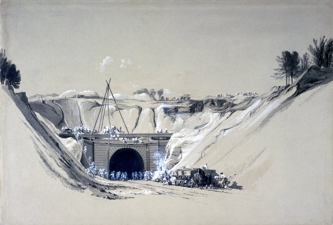 Túnel de Watford, Hertfordshire, 6 de junho de 1837 (caneta e tinta e papel lavado) de John Cooke Bourne