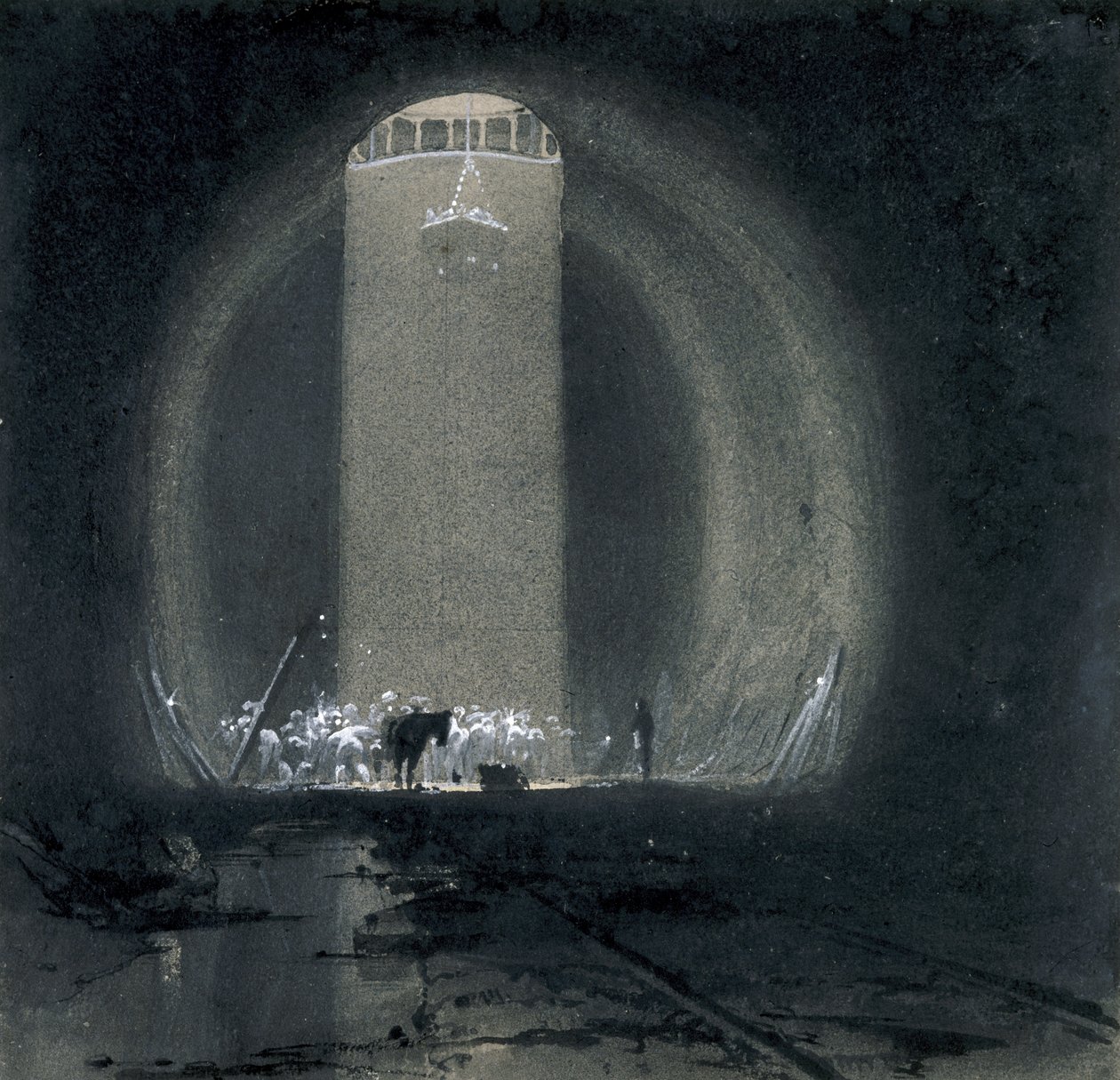 Eixo de trabalho, Kilsby Tunnel, Northamptonshire, 8 de julho de 1837 (caneta e tinta e papel) de John Cooke Bourne