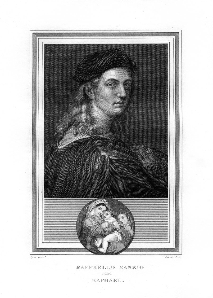 Rafael ou Raffaello, mestre pintor e arquiteto da Escola Florentina, 1825. de John Corner