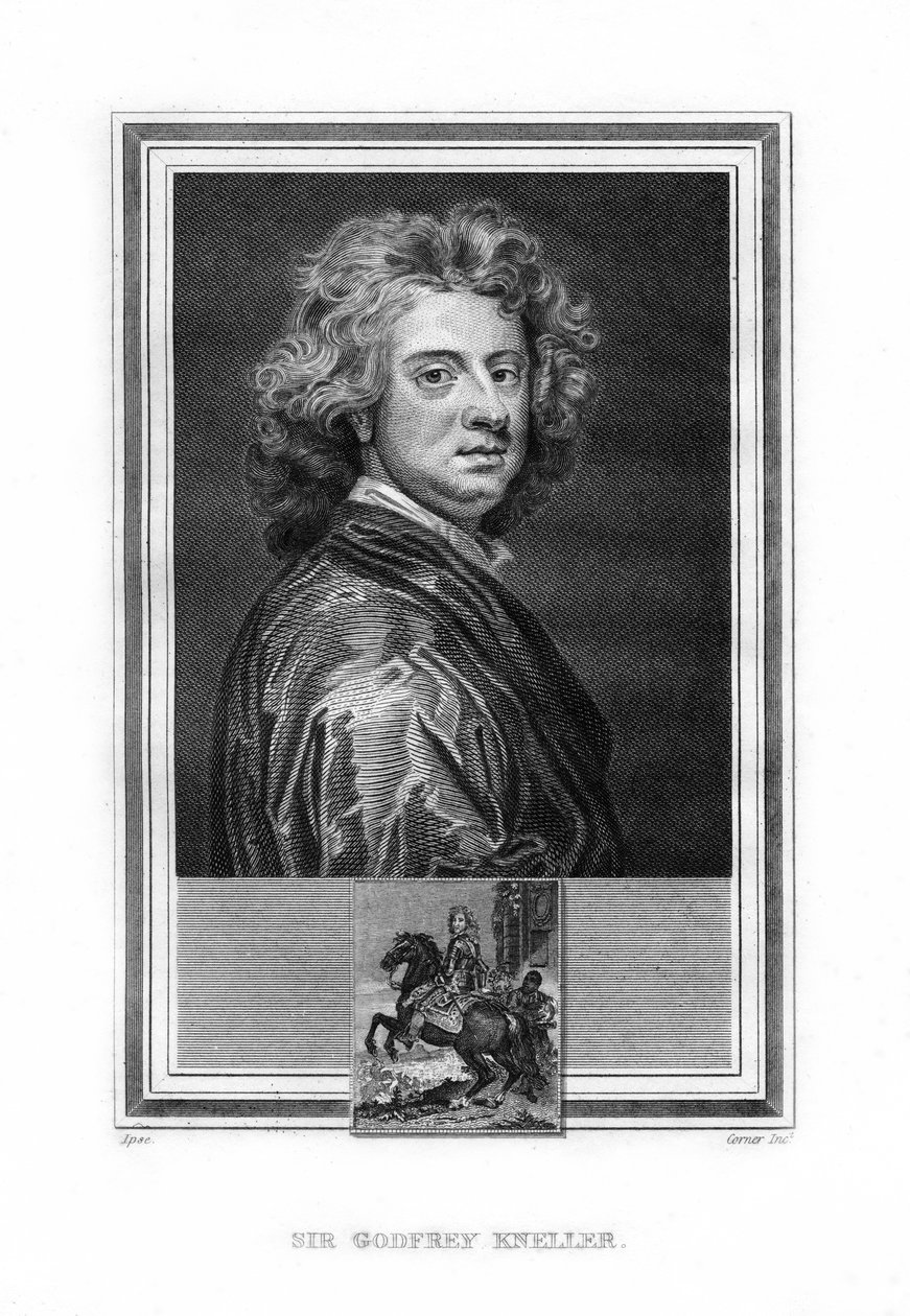 Sir Godfrey Kneller, pintor da época barroca inglesa, nascido em alemão, 1825. de John Corner