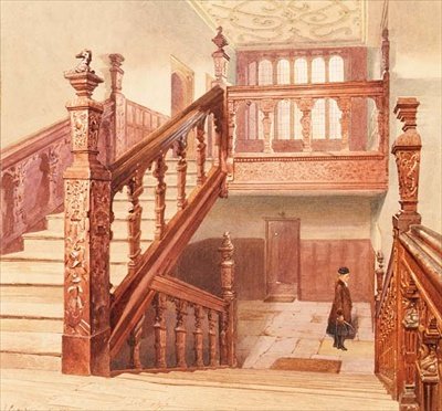 Charterhouse: a Grande Escadaria, Maio de 1885 (aguarela) de John Crowther