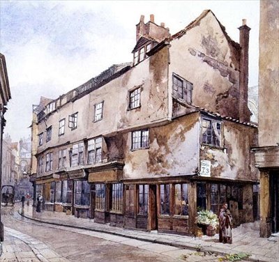 Feira de Pano, Smithfield, com Vendedor de Flores, Fevereiro de 1884 (aguarela) de John Crowther