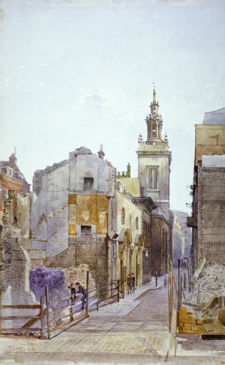 College Hill and the Church of St Michael Paternoster Royal, City of London, 1883 de John Crowther