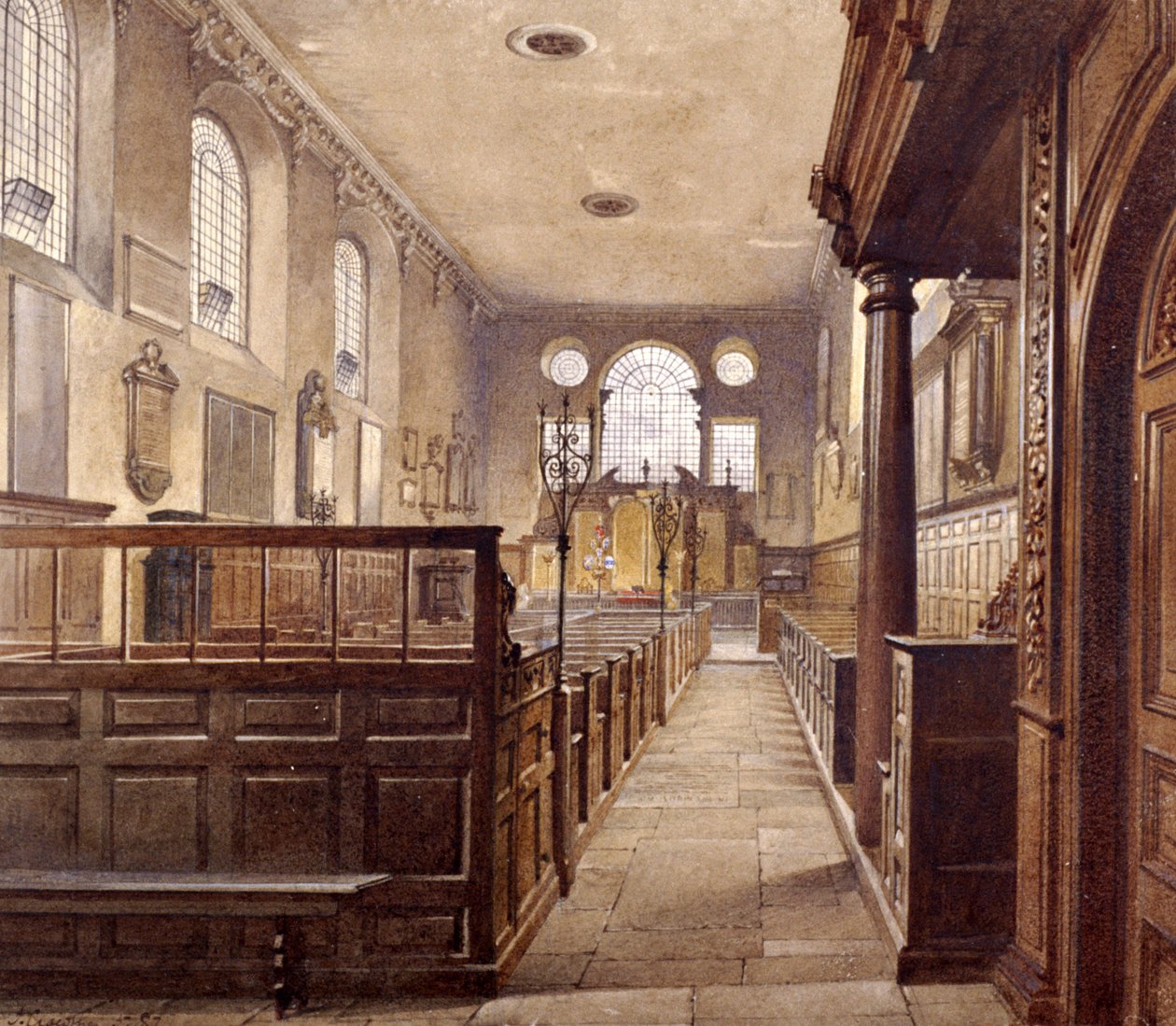 Interior de St Olave Jewry, Londres, 1887 de John Crowther