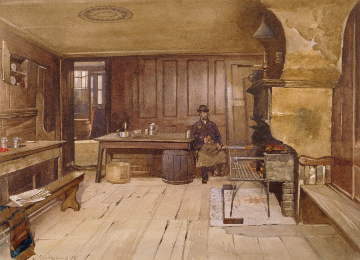 Interior da sala da torneira da casa pública Sieve, Church Street, Minories, Londres, 1885 de John Crowther