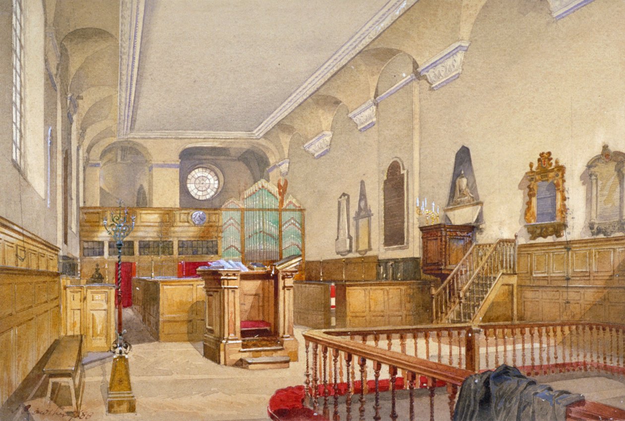 Vista interior da Igreja de São Miguel, Wood Street, Cidade de Londres, 1888 de John Crowther