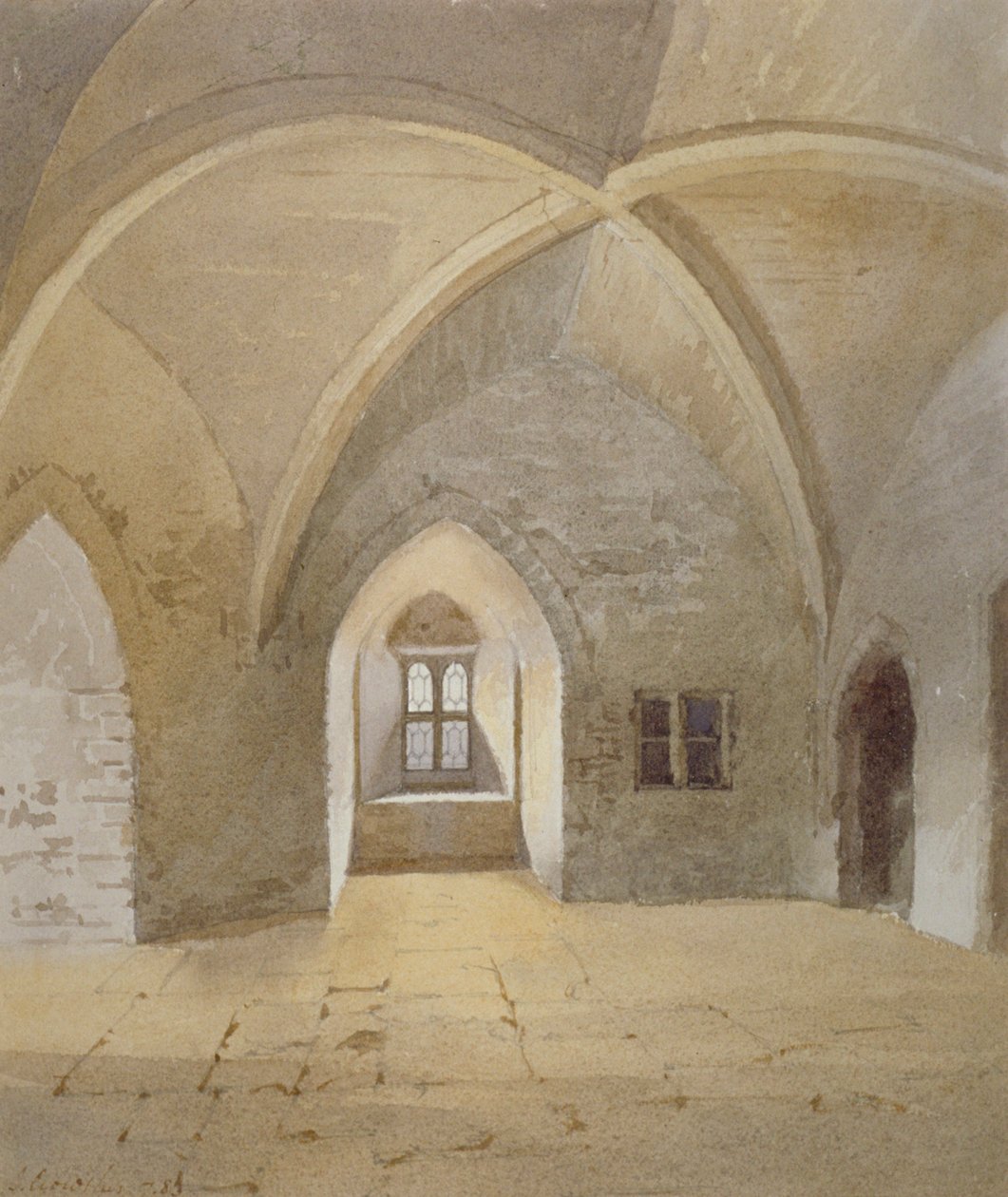 Vista interior da prisão na Torre Bowyer, Torre de Londres, Stepney, Londres, 1883 de John Crowther