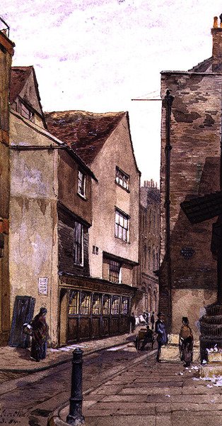 King Street: perto de Aldgate, Março de 1884 (aguarela) de John Crowther