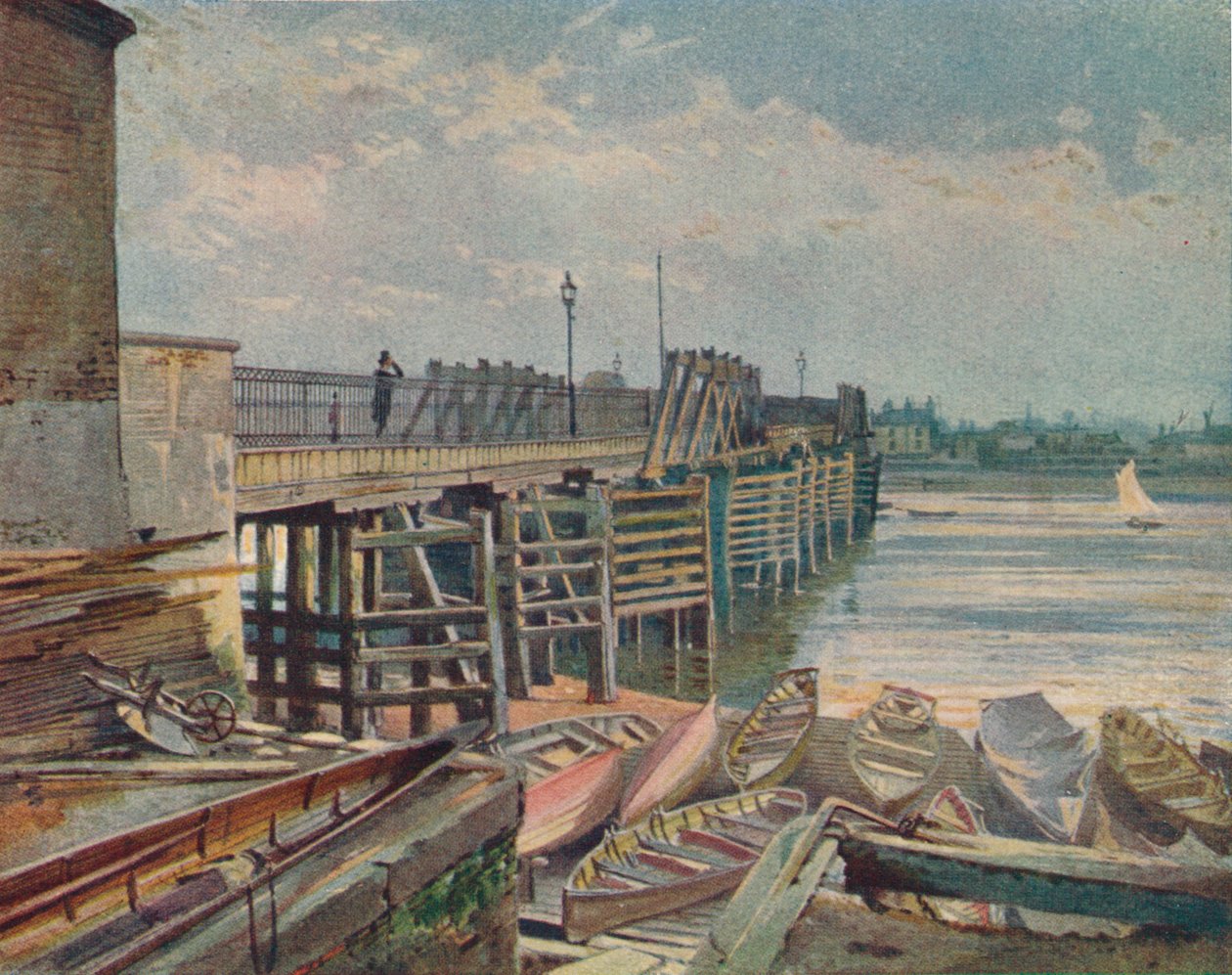 Ponte velha de Battersea, da margem norte, olhando através do rio Tamisa, Londres, 1885 1926 de John Crowther