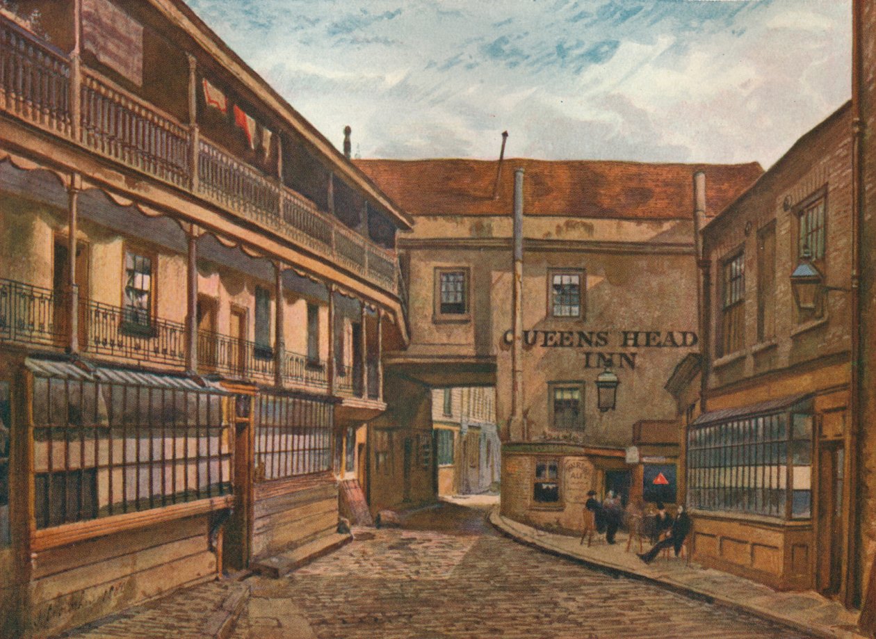 A jarda do Queens Head Inn, cidade, Southwark, Londres, 1880 1926 de John Crowther