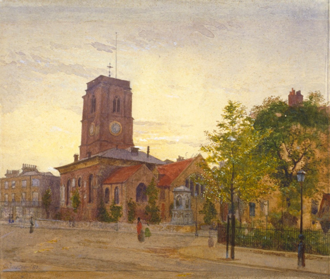 Vista da All Saints Church, Chelsea, Londres, 1880 de John Crowther