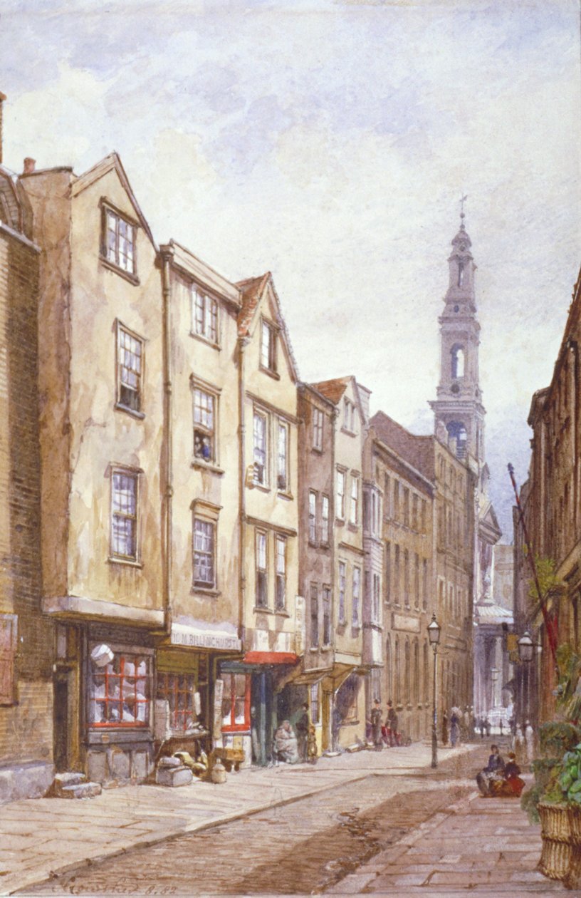 Vista de Drury Court, olhando para St Mary le Strand, Westminster, Londres, 1882 de John Crowther