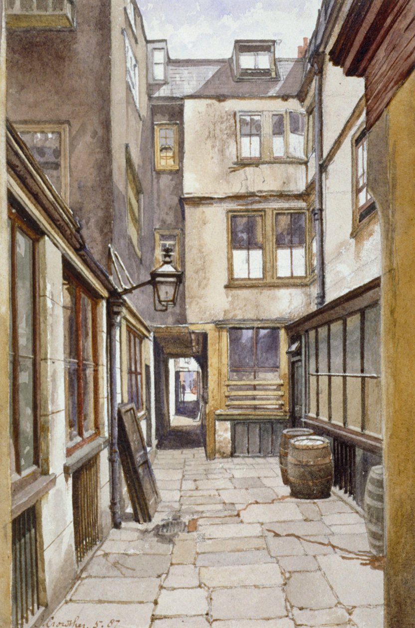 Vista da quadra que leva ao Adelphi Club, Westminster, Londres, 1887 de John Crowther