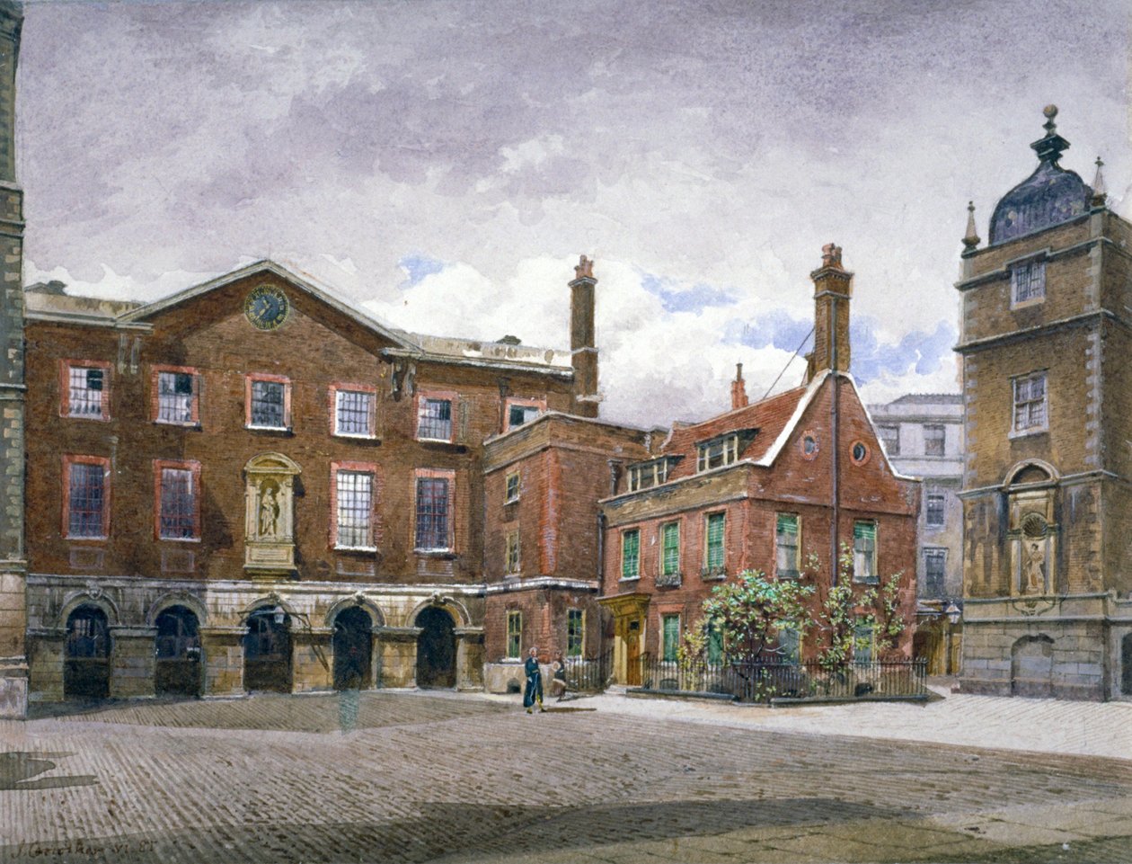 Vista da escola primária no Hospital de Cristo, Newgate Street, Cidade de Londres, 1881 de John Crowther