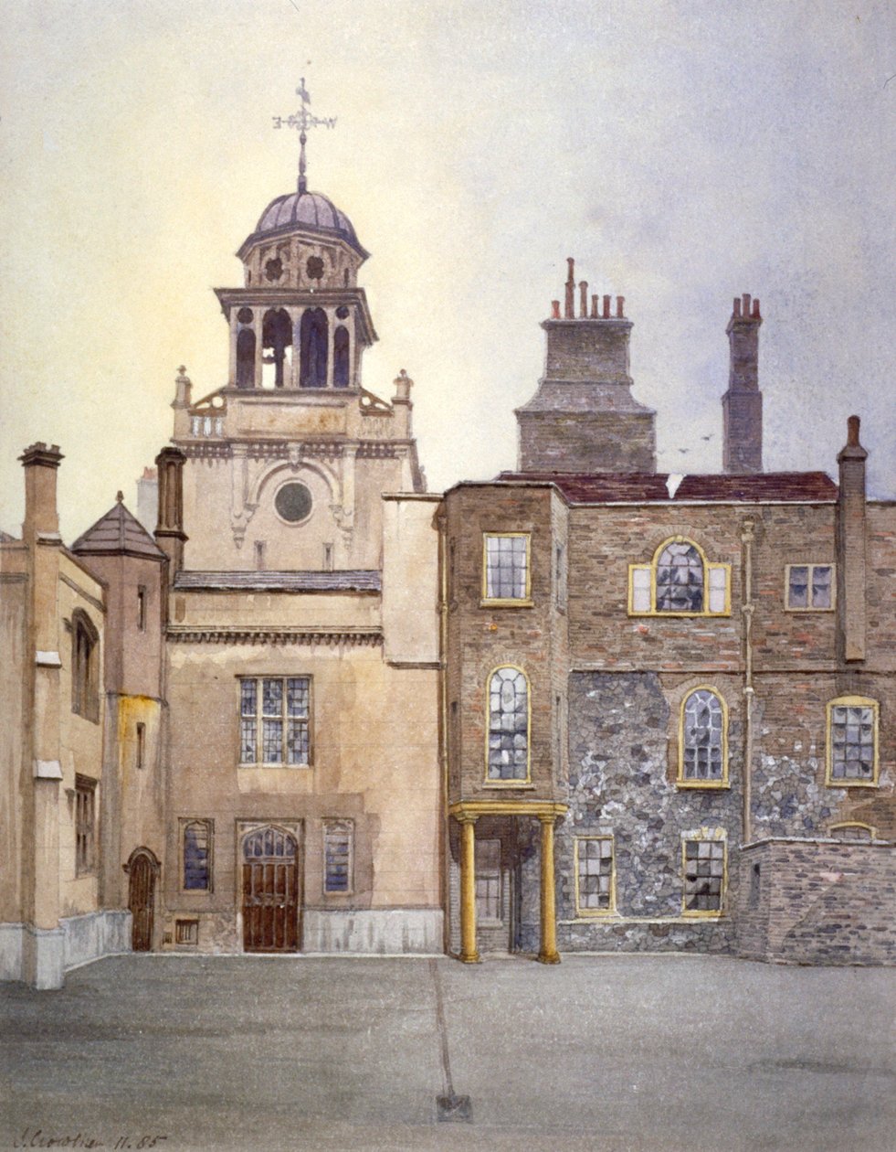 Vista do lado norte da Chapel Tower, Charterhouse, Londres, 1885.      de John Crowther