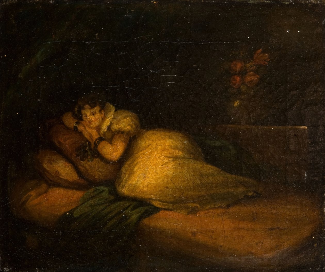 Interior Com Mulher Em Uma Cama, 1780. de John Daniel Bond