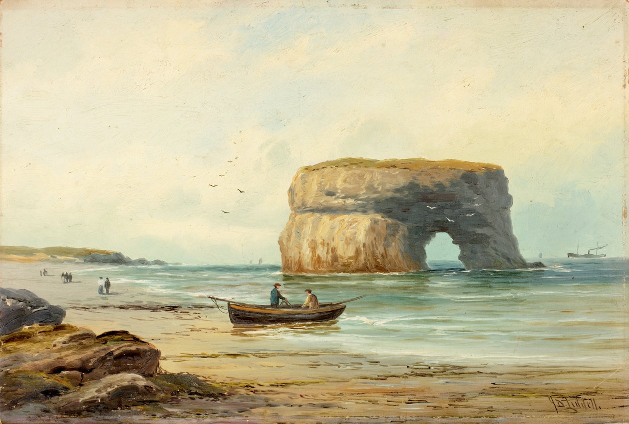 Marsden Rock, c.1885-1910 (óleo a bordo) de John Davison Liddell