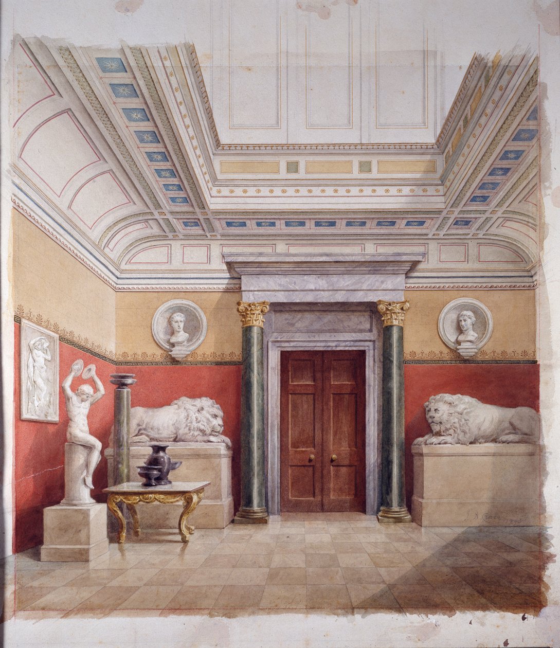 The Sculpture Gallery, north end, c.1870 (aquarela sobre papel) de John Dibblee Crace