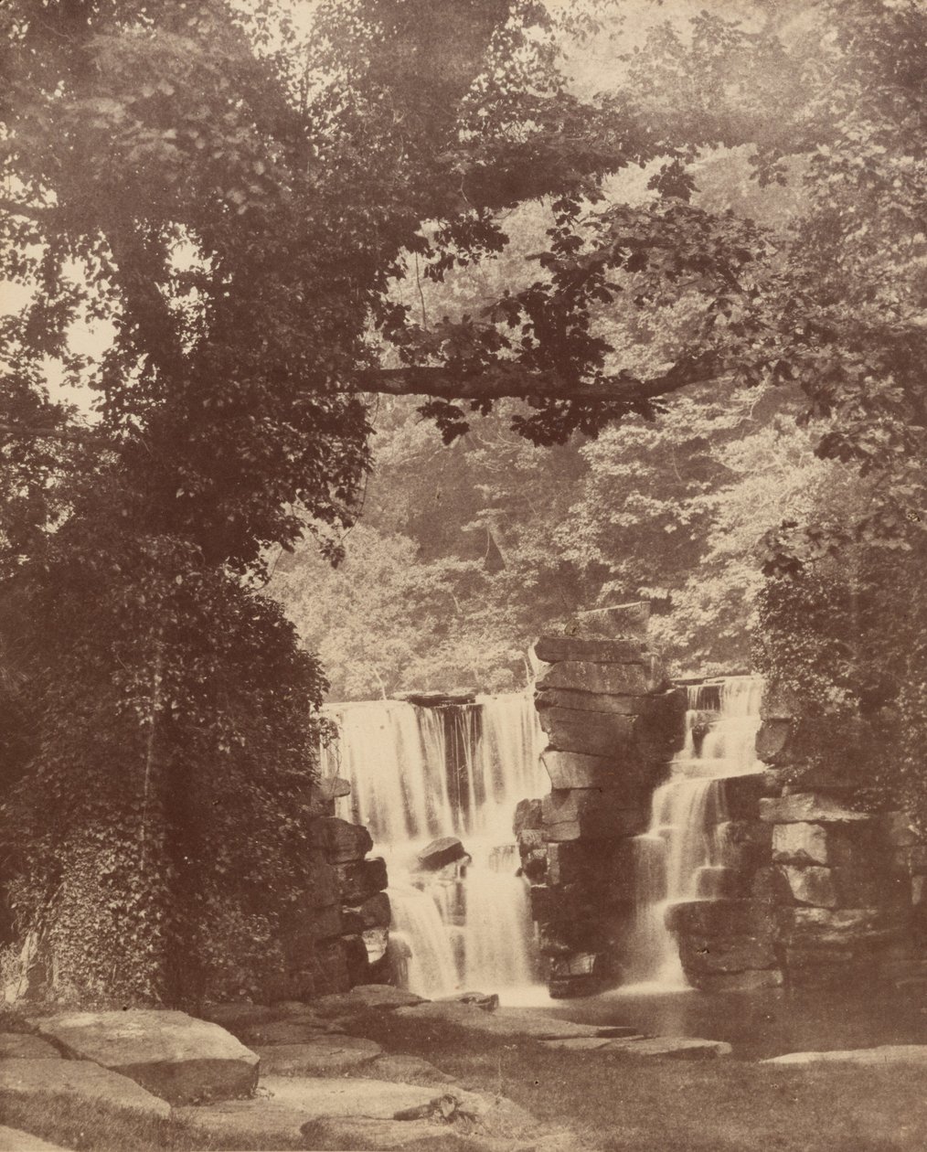As cascatas superiores, Penllergare Valley Woods, c. 1852 (foto) de John Dillwyn Llewelyn