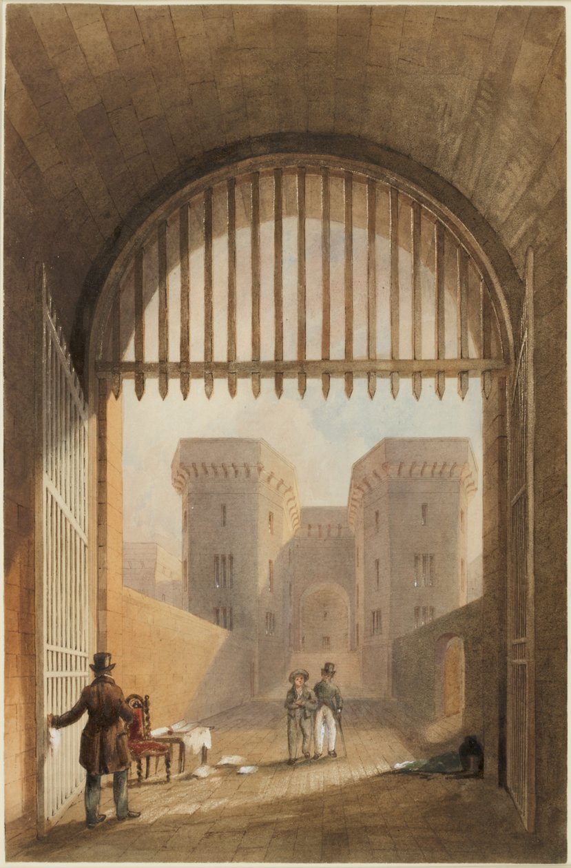Gateway of the Gaol, Newcastle upon Tyne (bc, tinta e wc no papel) de John Dobson