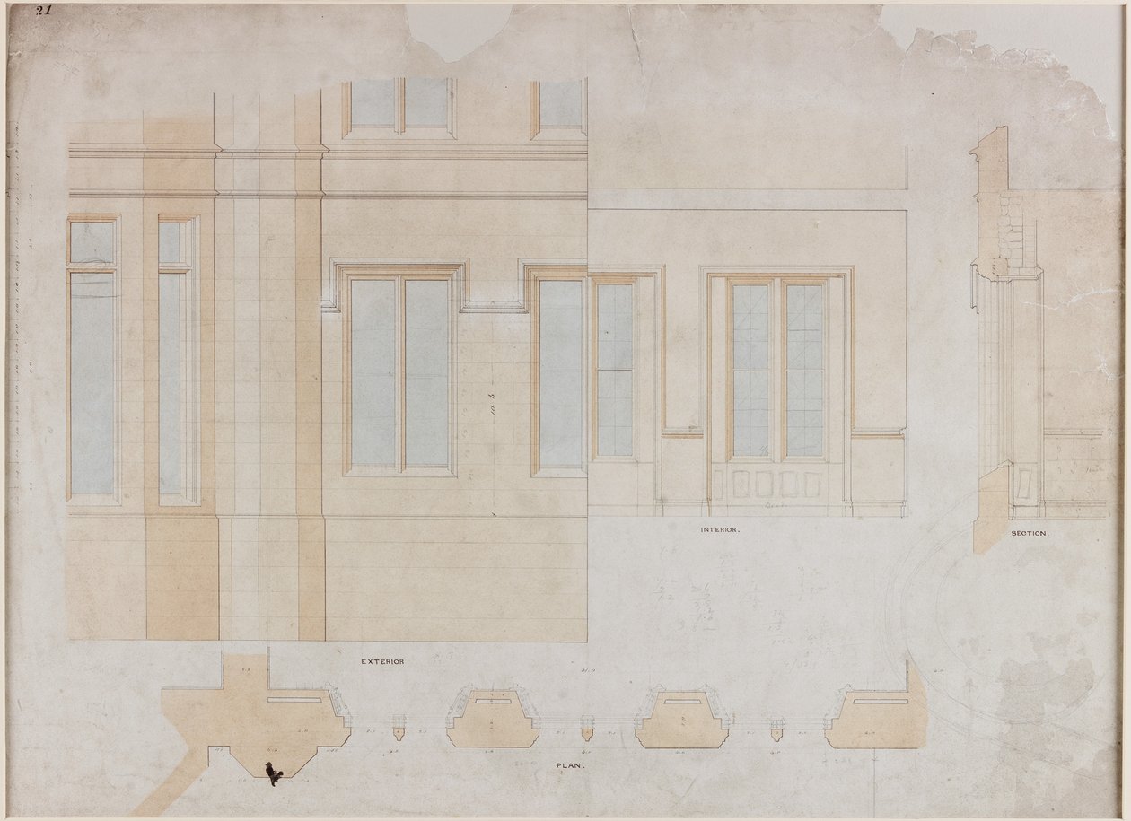 Holme Eden (caneta e tinta e lavagem (azul e marrom) em papel (em papel e cinza)) de John Dobson