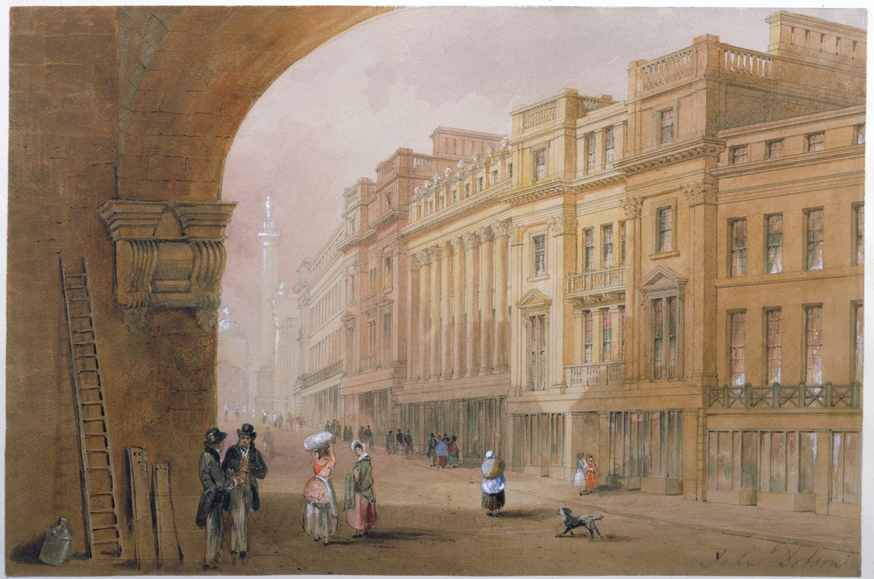 Vista da Rua Grey, Newcastle upon Tyne (bc, tinta e wc no papel) de John Dobson