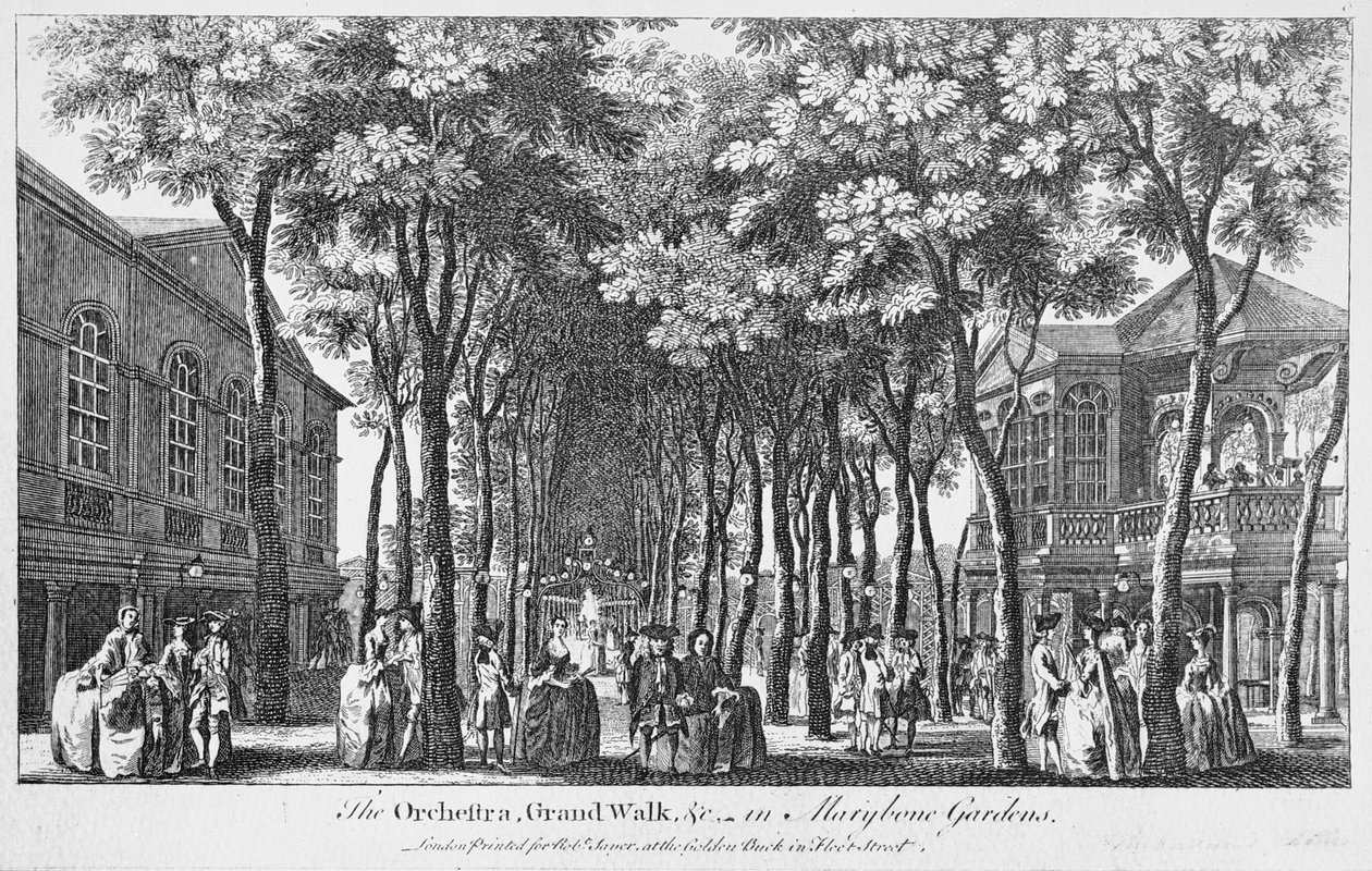 Uma vista da Orquestra com a Banda de Música, o Grande Passeio nos Jardins Marybone de John Donowell