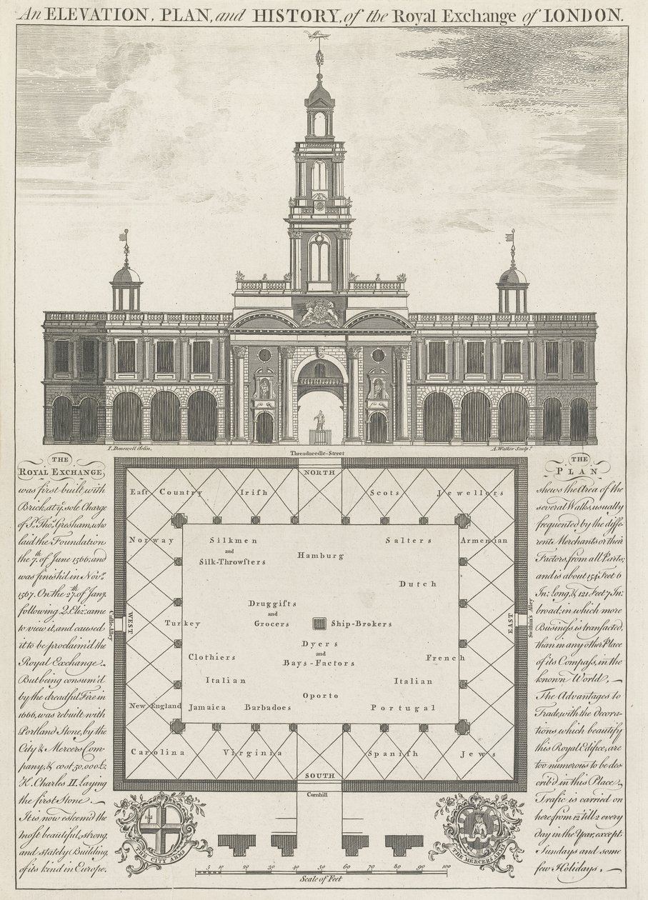 Uma elevação, plano e história da Royal Exchange of London de John Donowell