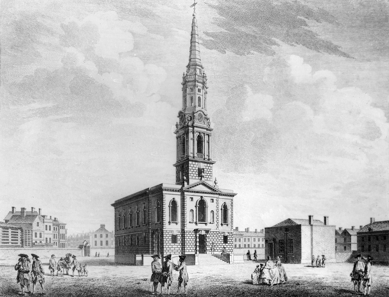 Vista noroeste da igreja de St Giless nos campos, 1753 de John Donowell