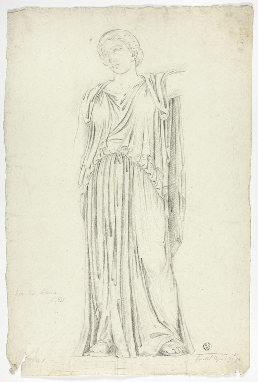 Estátua antiga de mulher em pé drapeada de John Downman