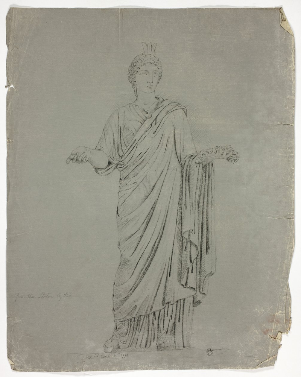 Estátua antiga da deusa em pé com os braços estendidos de John Downman