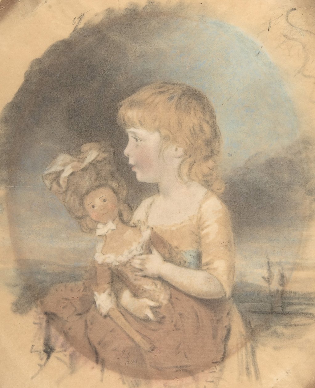 Criança segurando uma boneca, 1780. de John Downman