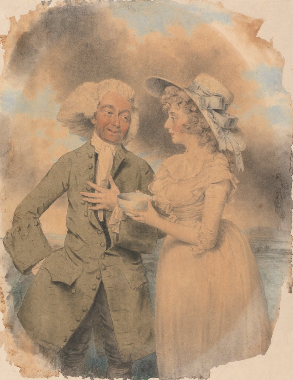 John Edwin e Sra. Mary Wells como Lingo e Cowslip em "The Agreeable Surprise" (A surpresa agradável) de John Downman