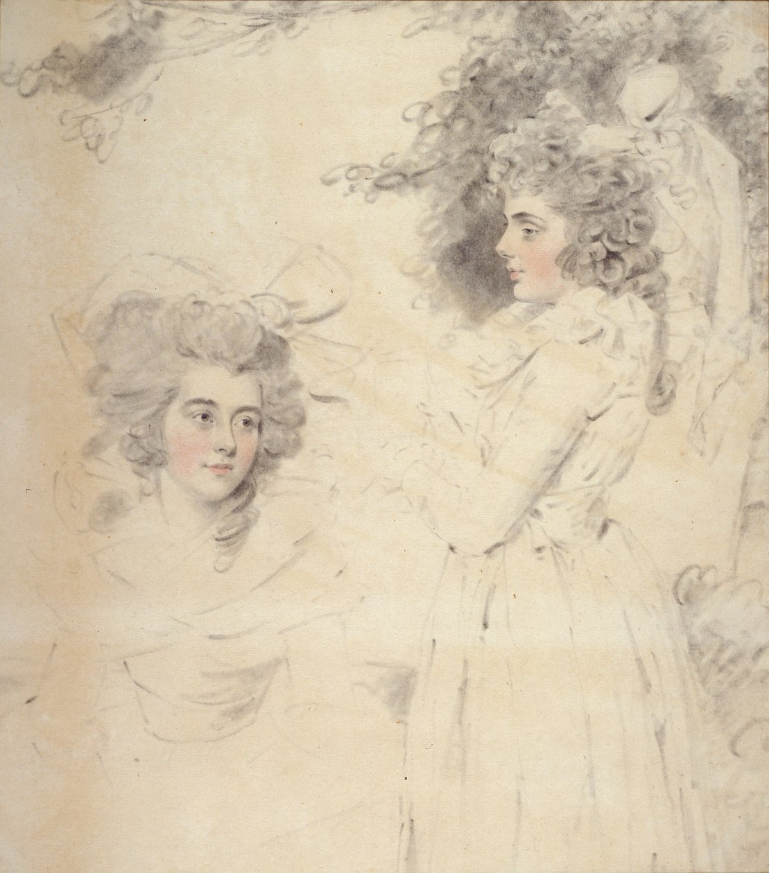 Retrato de Georgiana, Duquesa de Devonshire e Lady Elizabeth Foster (aguarela e lápis sobre papel) de John Downman